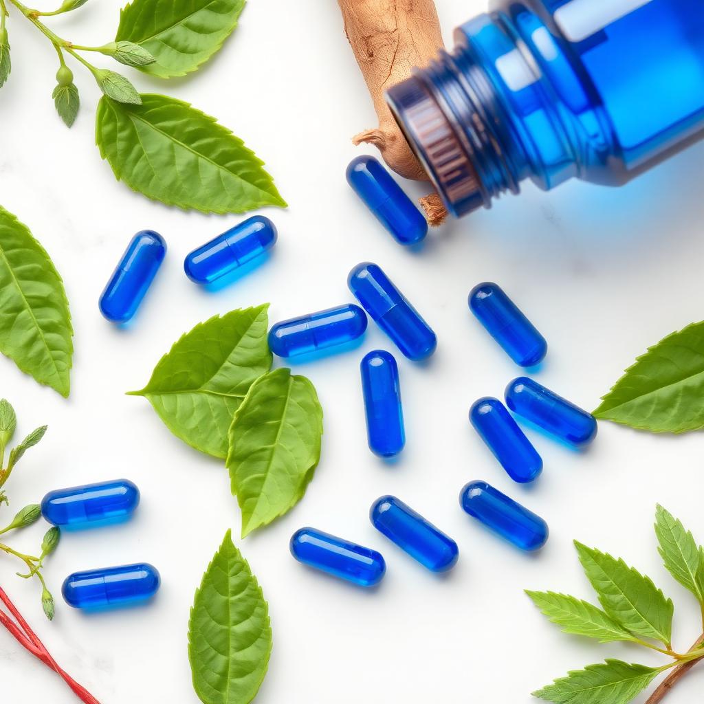 Zyrexin blue capsules with natural herbal ingredients like ginseng